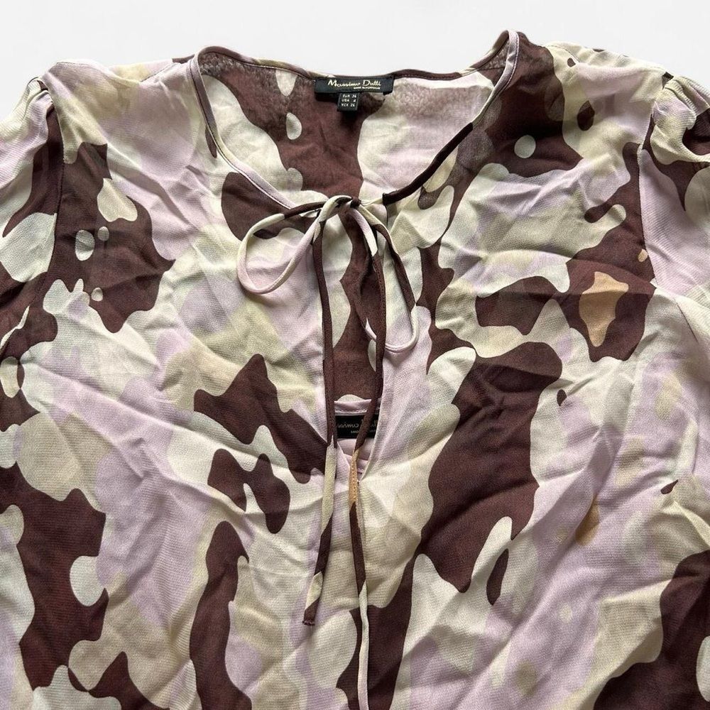 Massimo Dutti Abstract Camo Print romantic feminine keyhole blouse size 4 - Picture 8 of 11